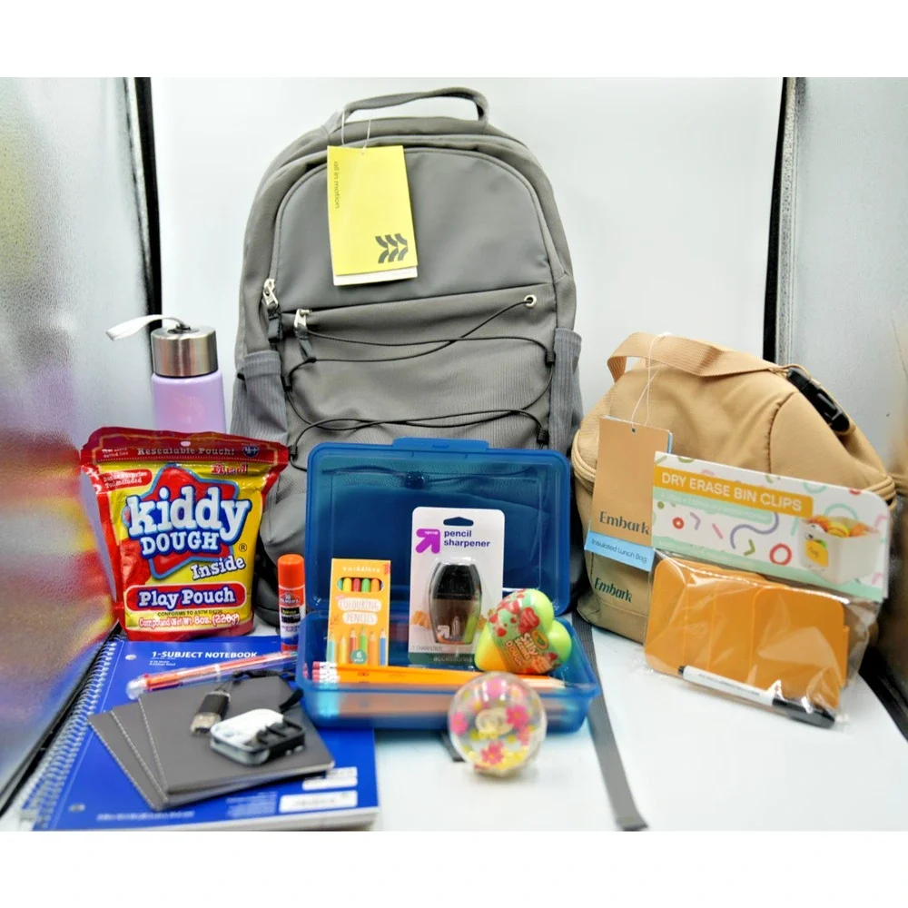 All in Motion Gray Backpack + Ember Tan Lunchbox Back-to-School Supply Kit